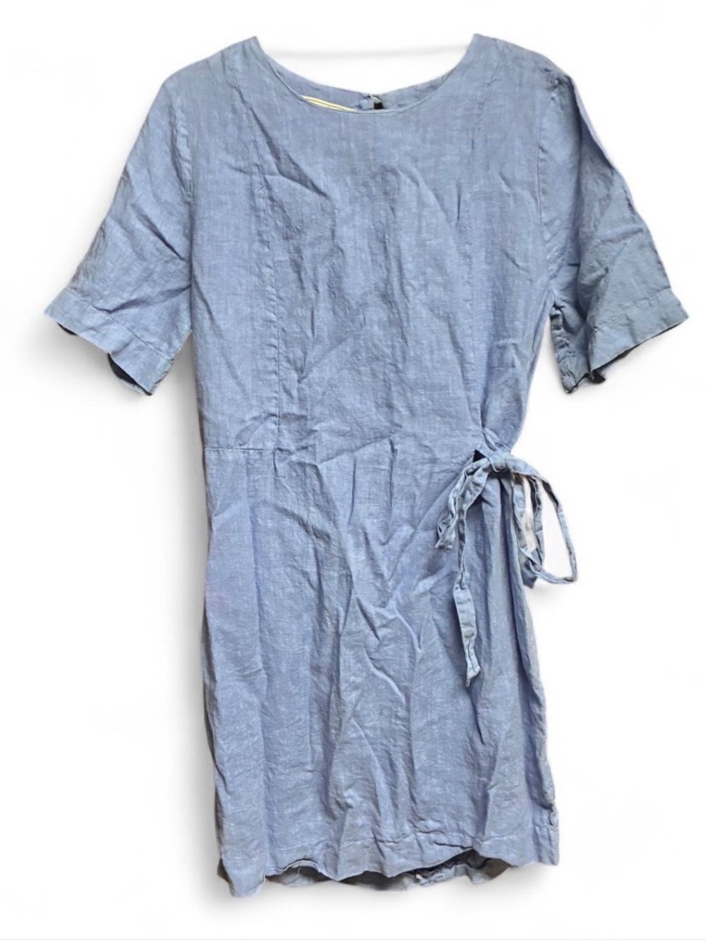 Light Blue Tie-Waist Linen Dress